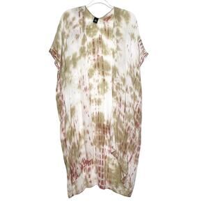 Tie Dye Long Duster Kimono Open Front Lightweight Green Beige Red One Size